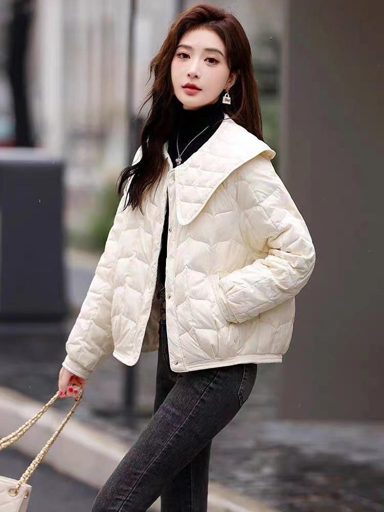 娃娃领常规中老年女装棉服保暖小个子外套秋冬休闲菱格立领