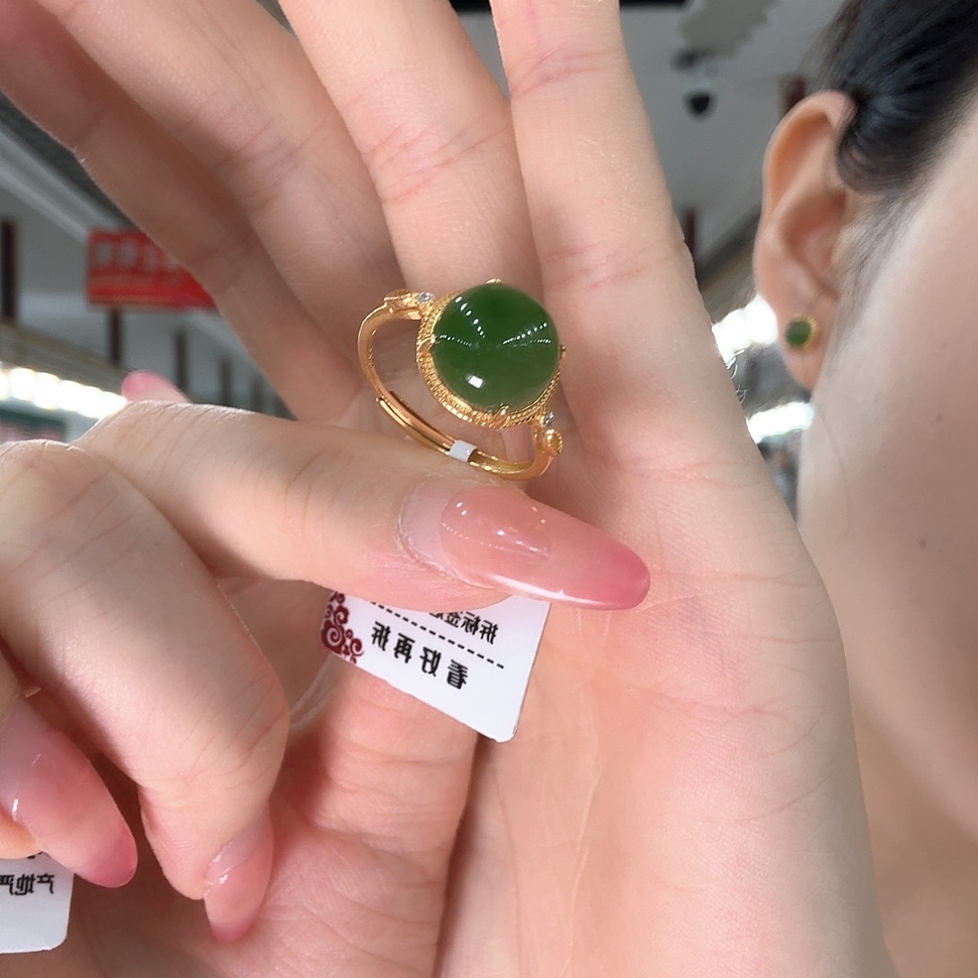 和田玉戒指银S925镶嵌