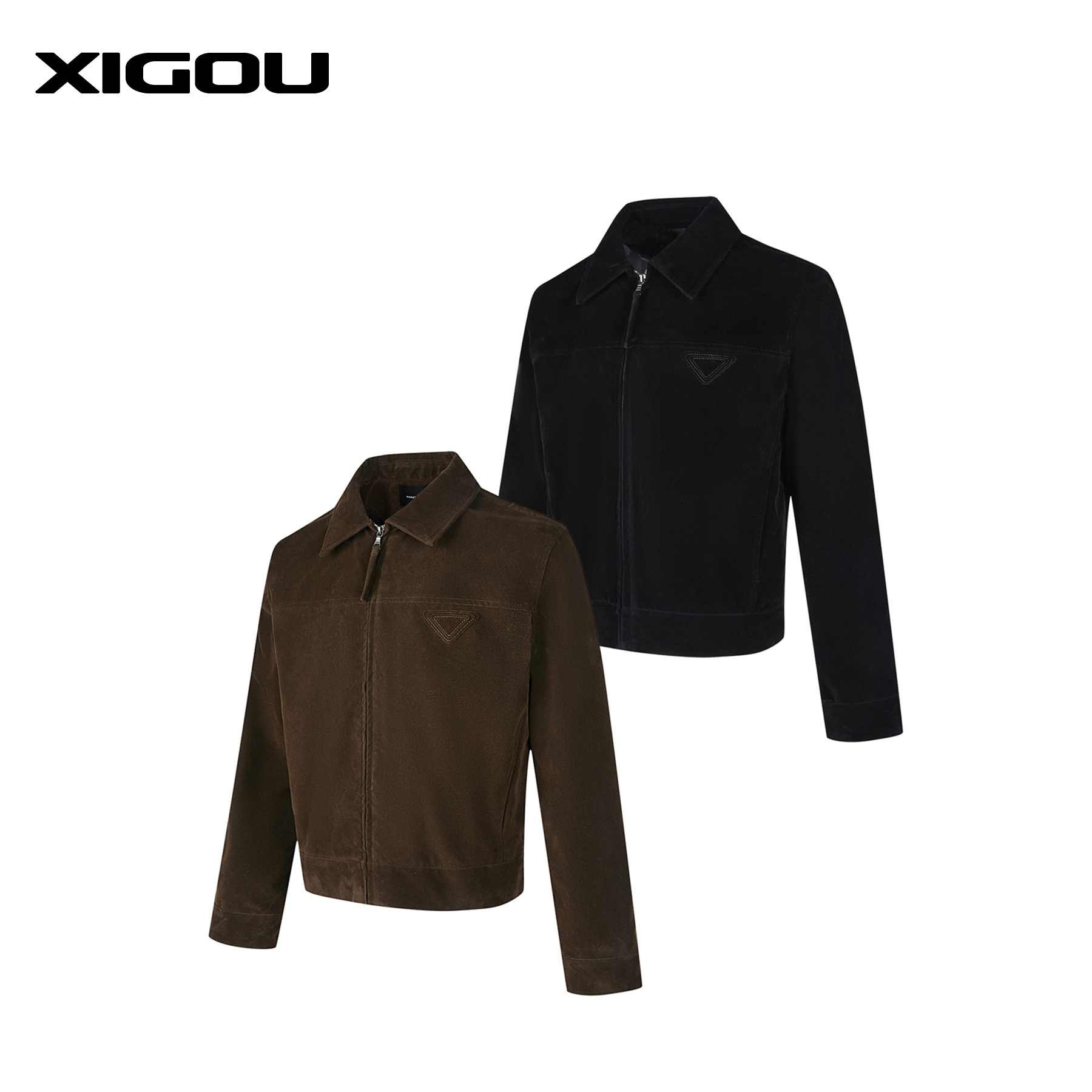 邱XG【琥珀色仿牛反绒麂皮夹克】男复古美拉德拼接宽松外套ins