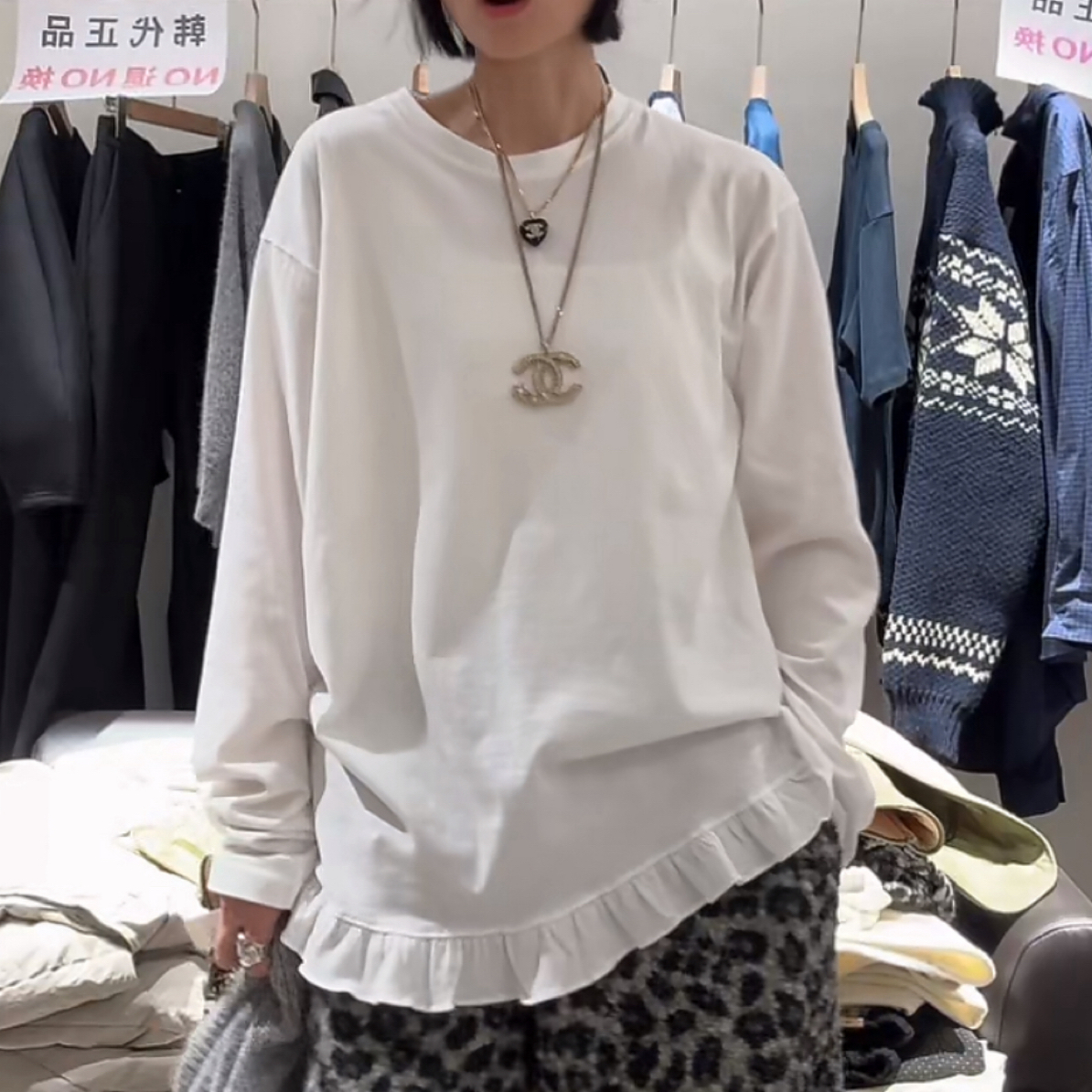 舜~韩代（22号预）NO退换底摆花边软绵绵打底衫