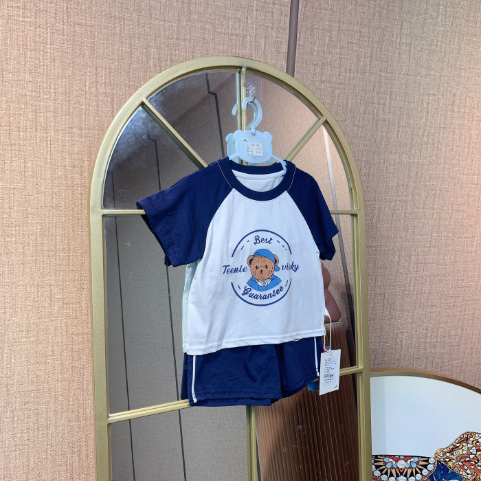 AB476    宝宝深蓝色短袖短裤套装  夏款