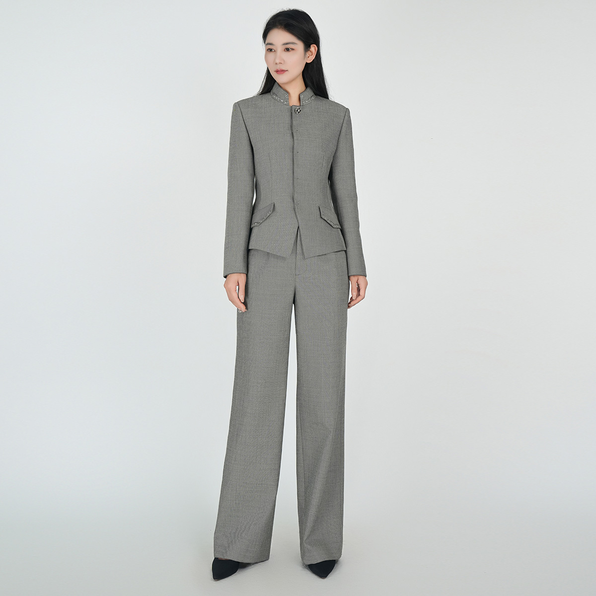 浒城古娘经典中式立领西服女辰渊书简套装HCSS050793+HCSS050798