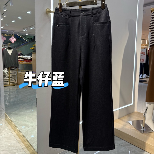 2025新款气质口袋设计百搭垂感高腰显瘦筒裤宽松女裤阔腿裤黑色