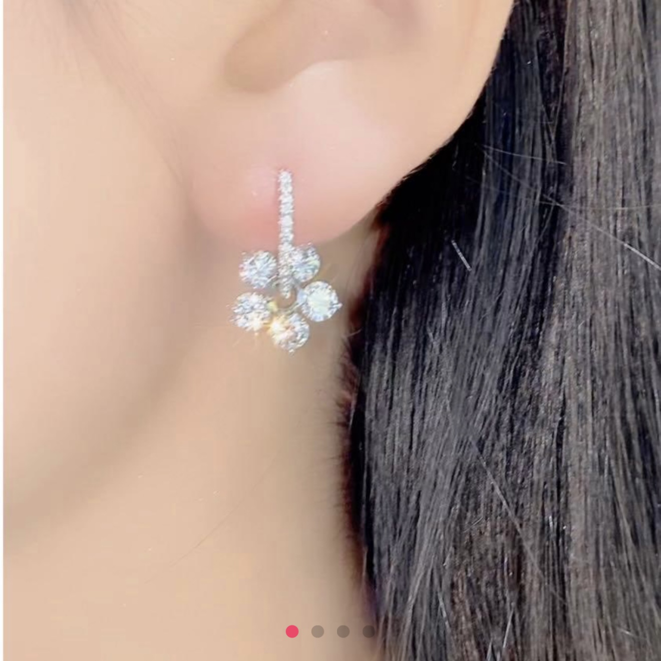 铜合金合成锆石耳饰 铜合金合成锆石耳饰 仙女花耳扣