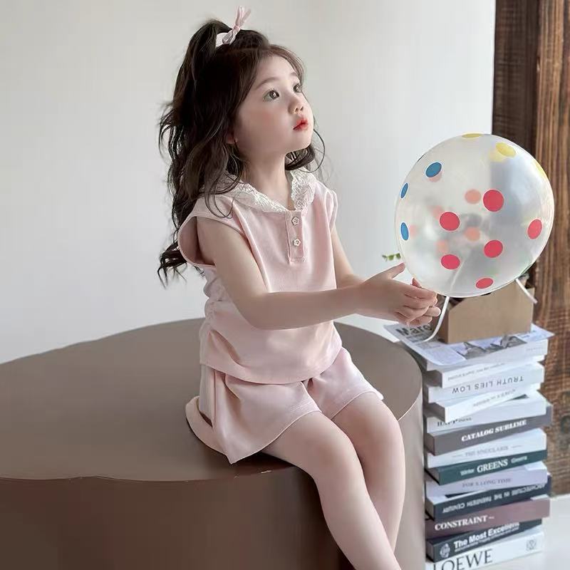 【亲子】女童套装夏装2025新款洋气儿童背心短裤运动套装小女孩休闲
