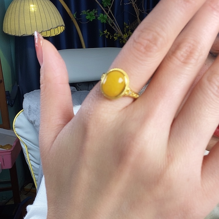 蜜蜡银S925镶嵌戒指戒指