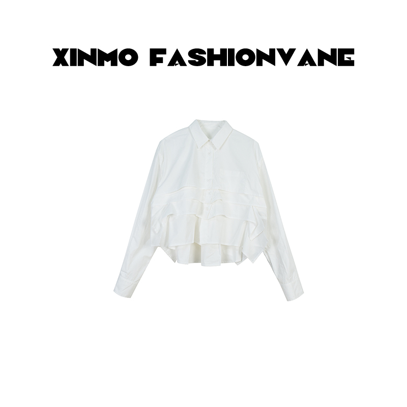 【XINMO】设计感遮肉纸片人立体层次感翻领长袖衬衫C01060501