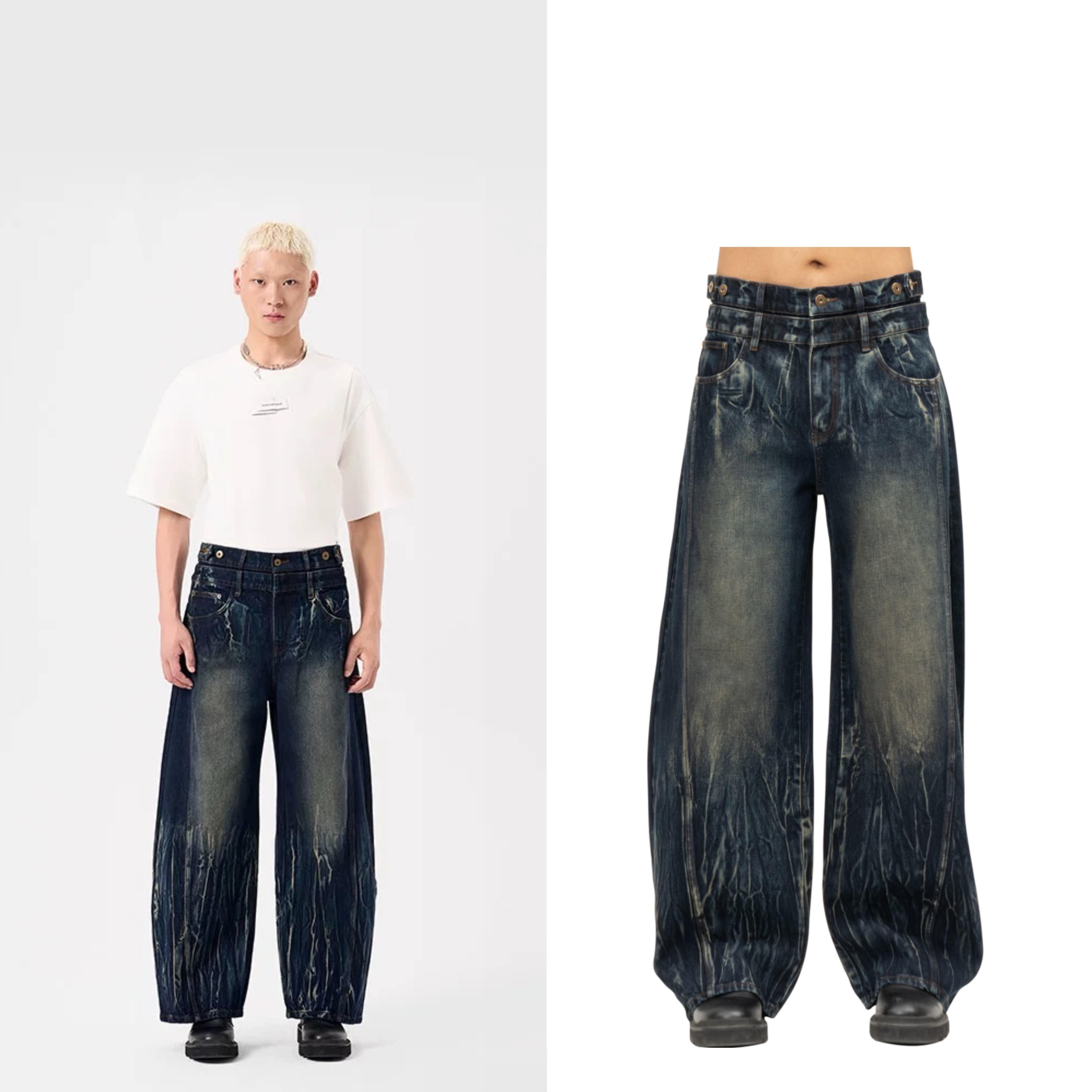 FengChenWang渐变扎染水洗休闲复古夏季直筒个性印花牛仔裤裤子