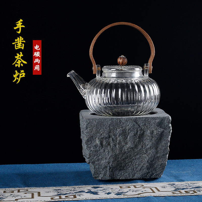 乌金石炉子围炉煮茶手工老石臼茶炉石头电陶炉老式温茶器两用碳炉