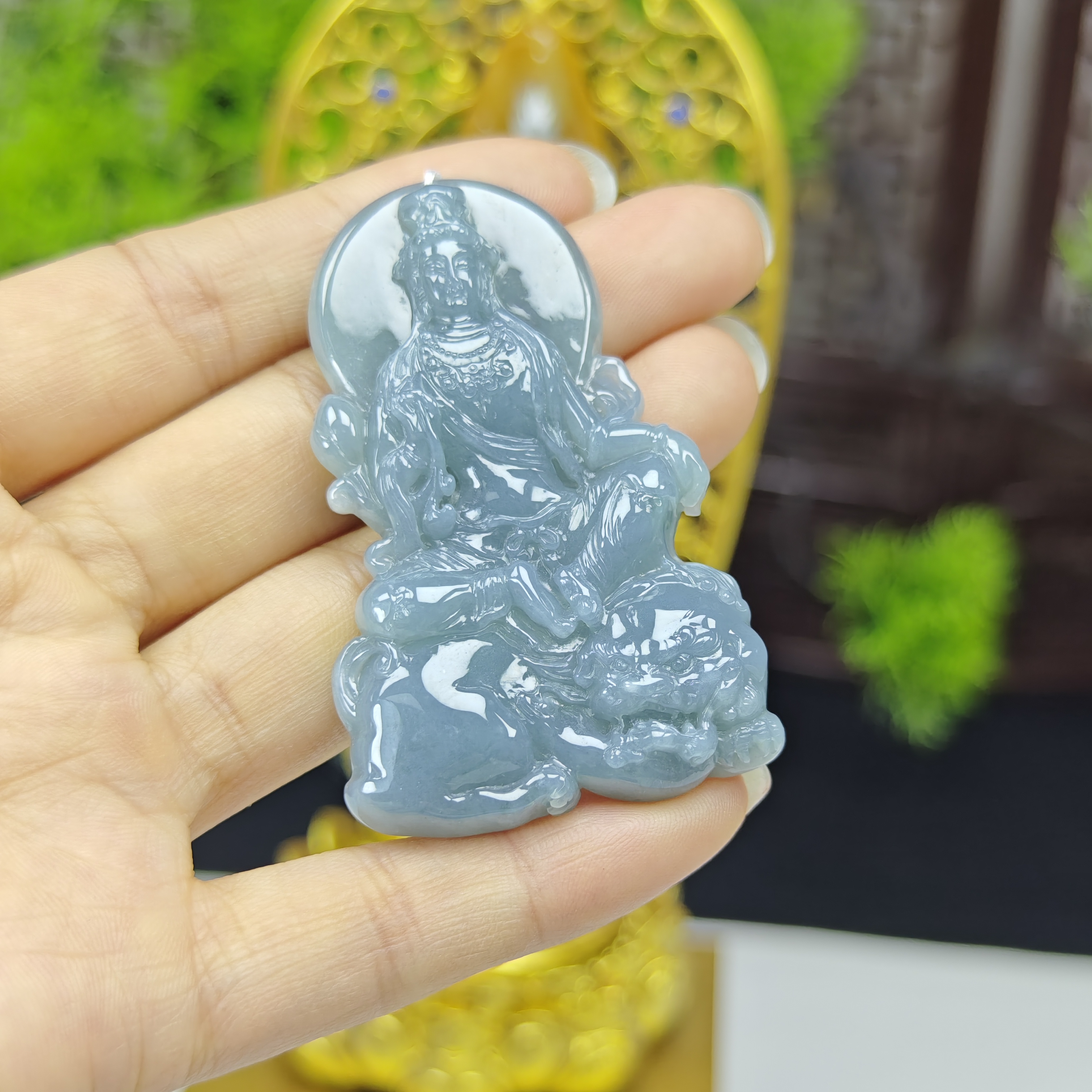 天然a货生肖兔守护神文殊菩萨吊坠，尺寸58.7*38*8.2mm