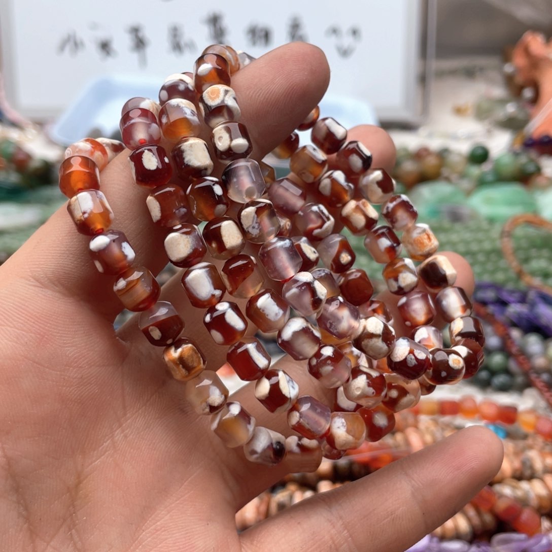 玛瑙/玉髓合金珠宝半成品一条装卡7mm奶皮玛瑙手串