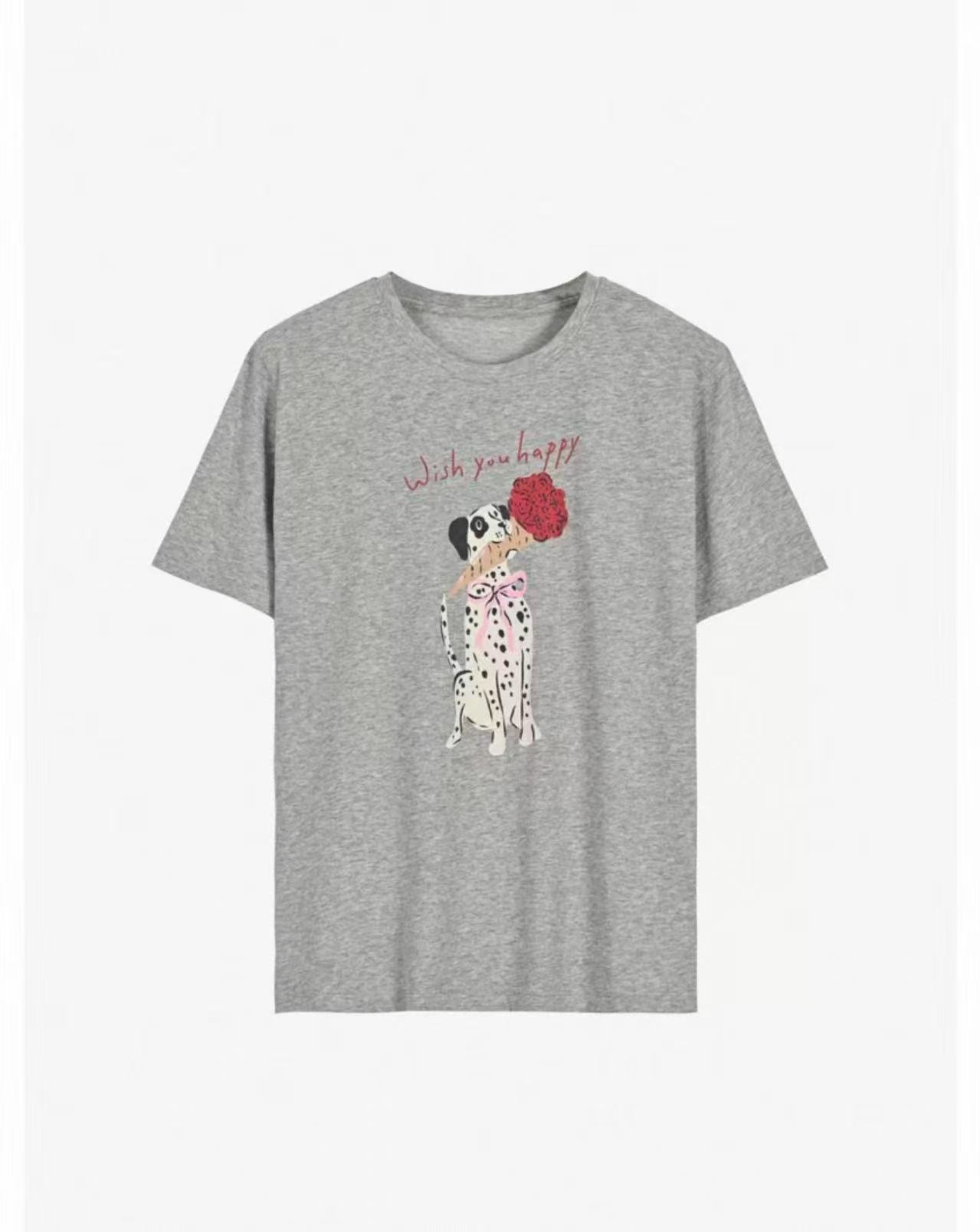 斑点狗雪花肌理短袖罩衫T恤