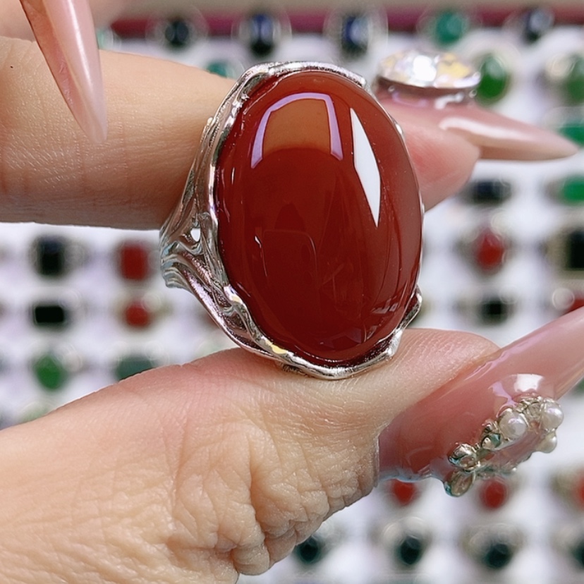 【闪购商品】银S925镶嵌戒指玛瑙/玉髓宝*