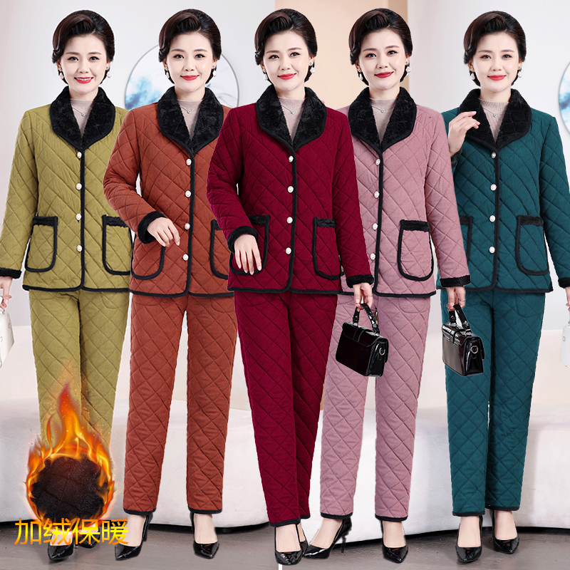 冬季中老年女装加绒加厚保暖时尚老太太睡衣中老年老年女装妈妈装