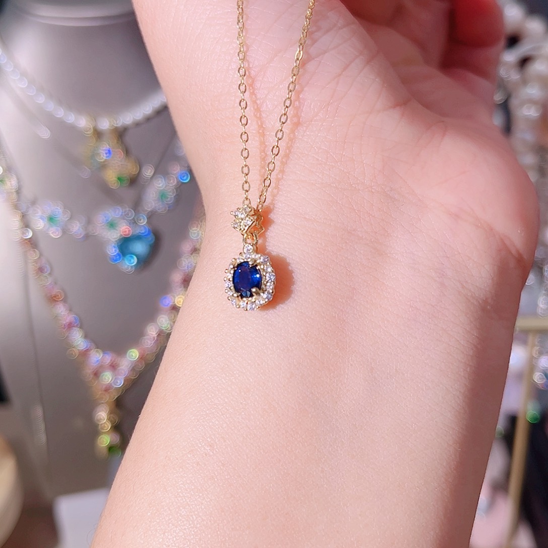 蓝宝石颈饰银S925镶嵌