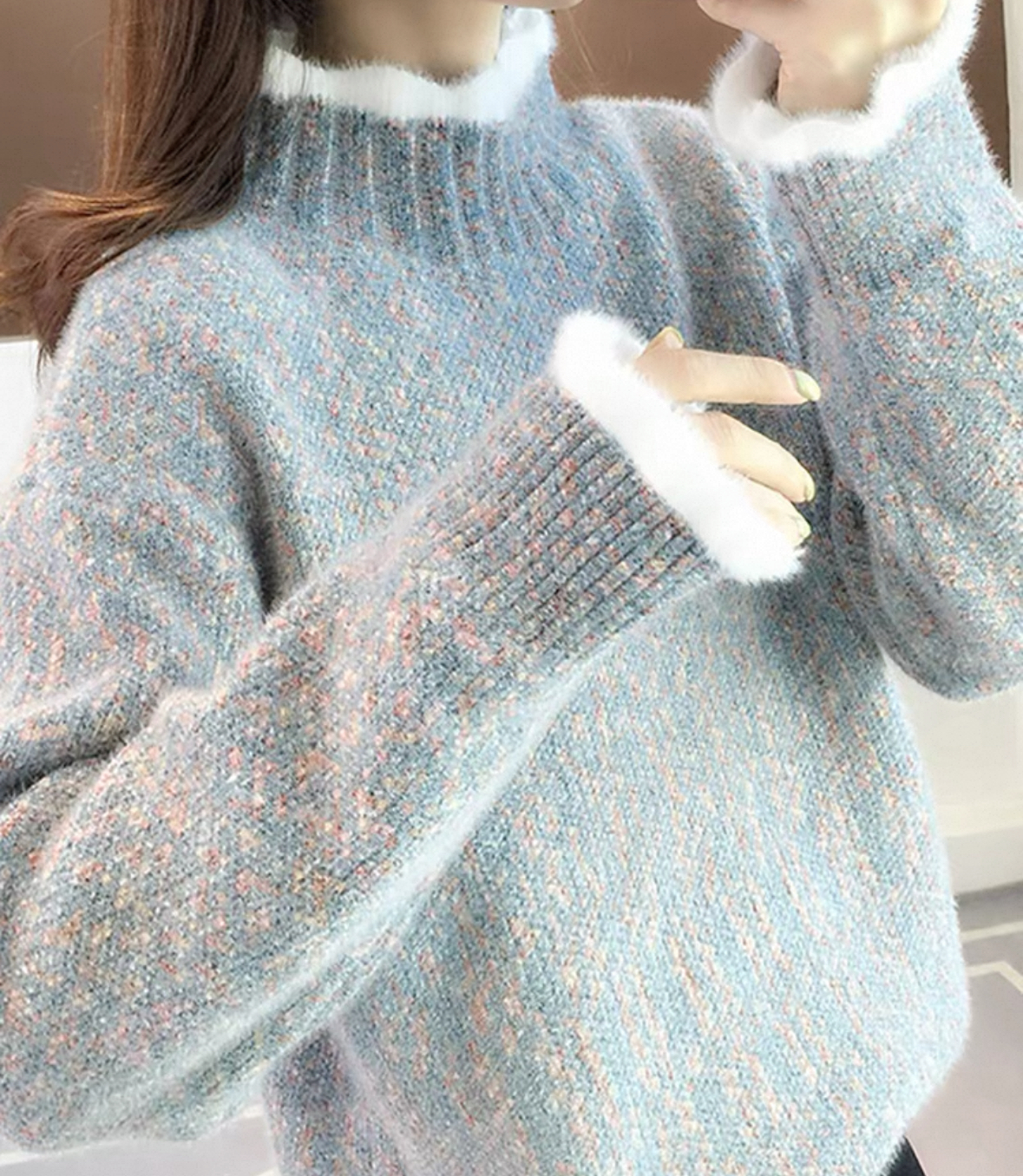 501-600宽松半高领纯色慵懒风不起球毛衣女士加厚秋冬韩版
