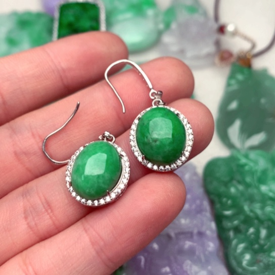 翡翠耳饰银S925镶嵌a货