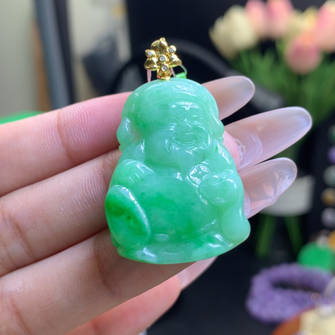 翡翠18K金镶嵌颈饰天然