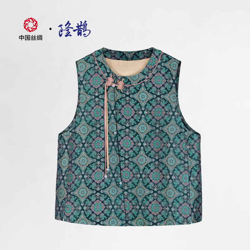 中国丝绸隆鹊『秋水雁归』宋锦偏襟马甲新中式国风女装休闲潮流圆领