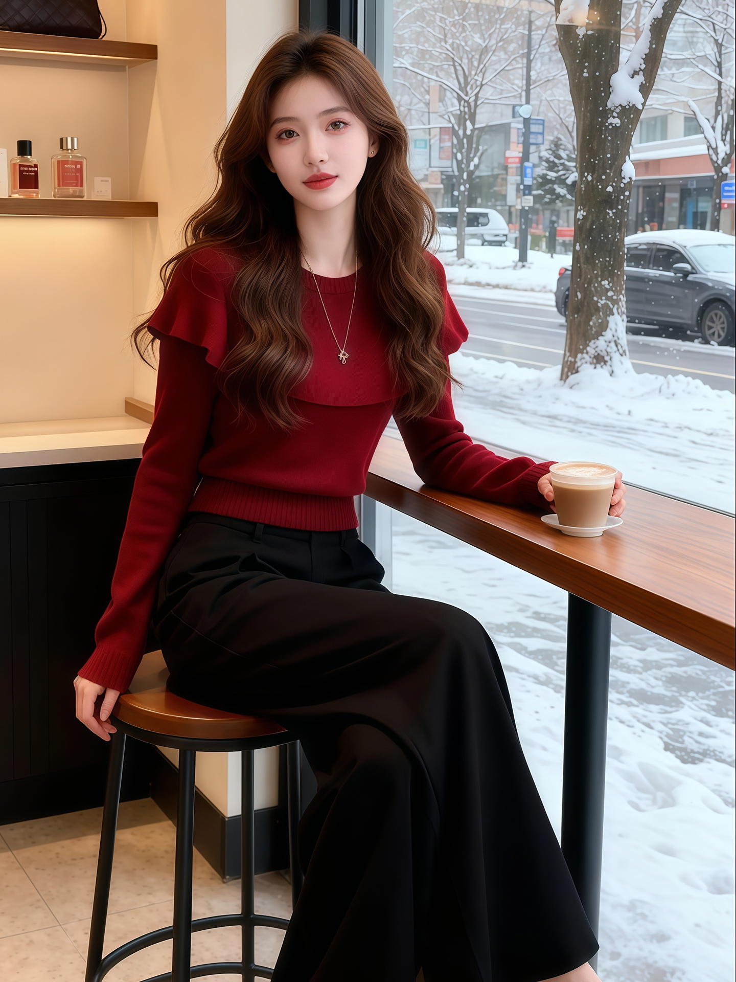 小众炸街高级感女装红色毛衣秋冬季新款设计感假两件斗篷式针织衫