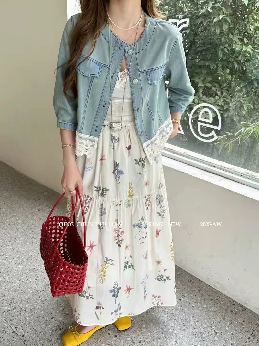 WZ 法系牛仔两件套翻领显瘦半身裙套装