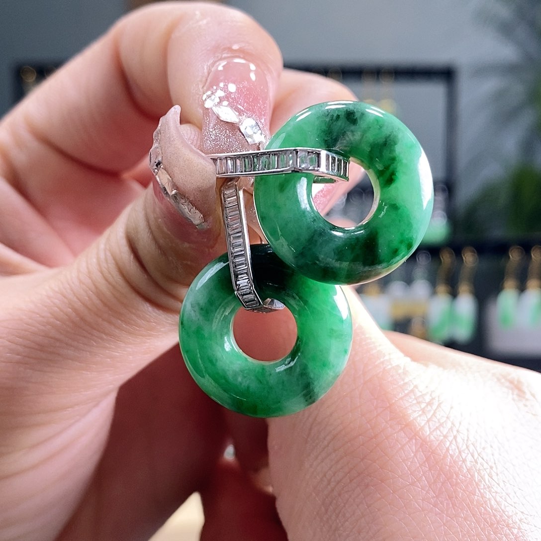 翡翠耳饰银S925镶嵌翡翠