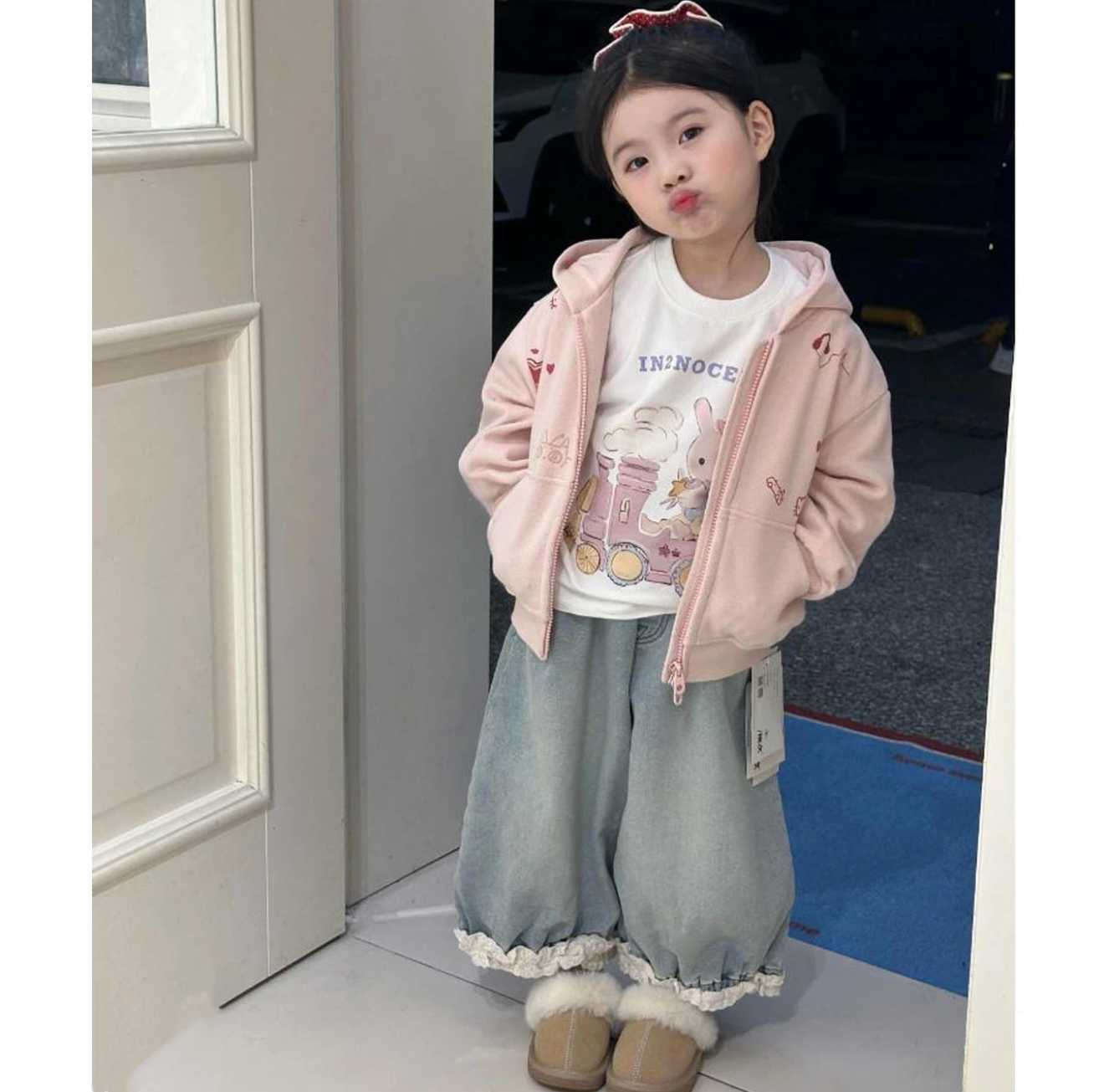 女童韩版加绒百搭可爱束脚牛仔裤B38