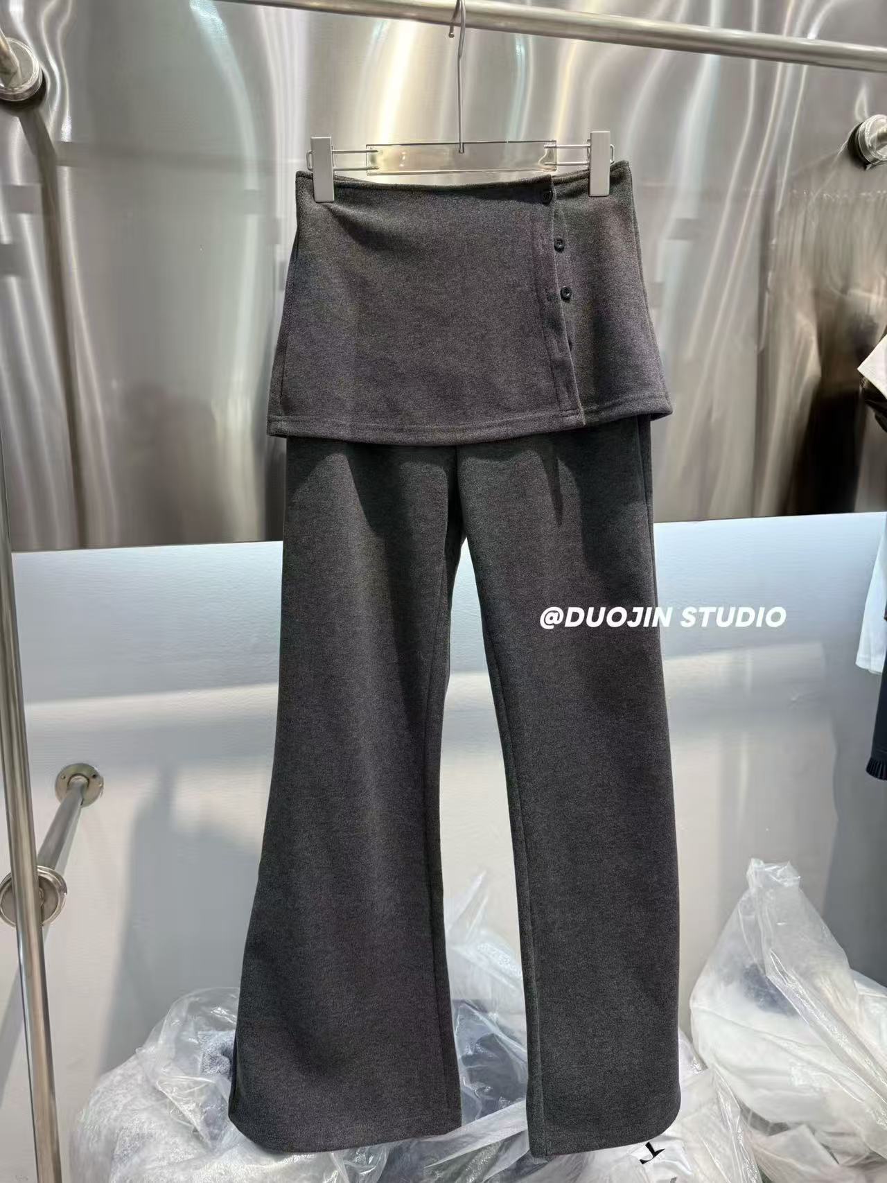 秋冬裙裤两件休闲高腰西装裤加厚款高弹长裤休闲裤灰色时尚直筒