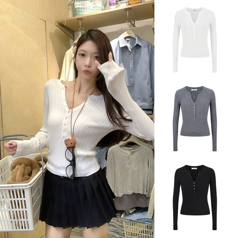 Moses Queen/魔西女王氛围感修身毛衣外套短款麻花韩系针织开衫