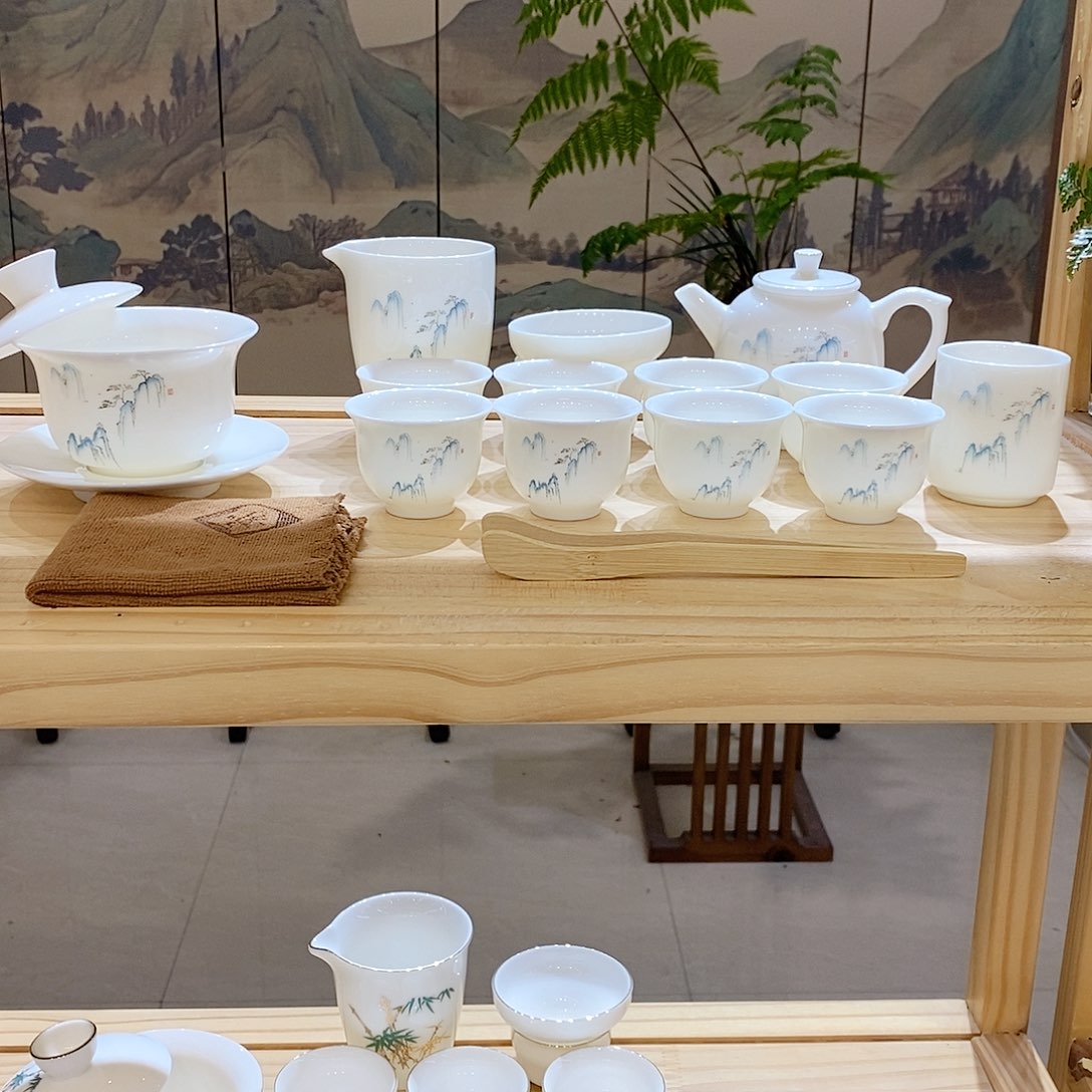 【墨城】羊脂玉瓷高山流水16头