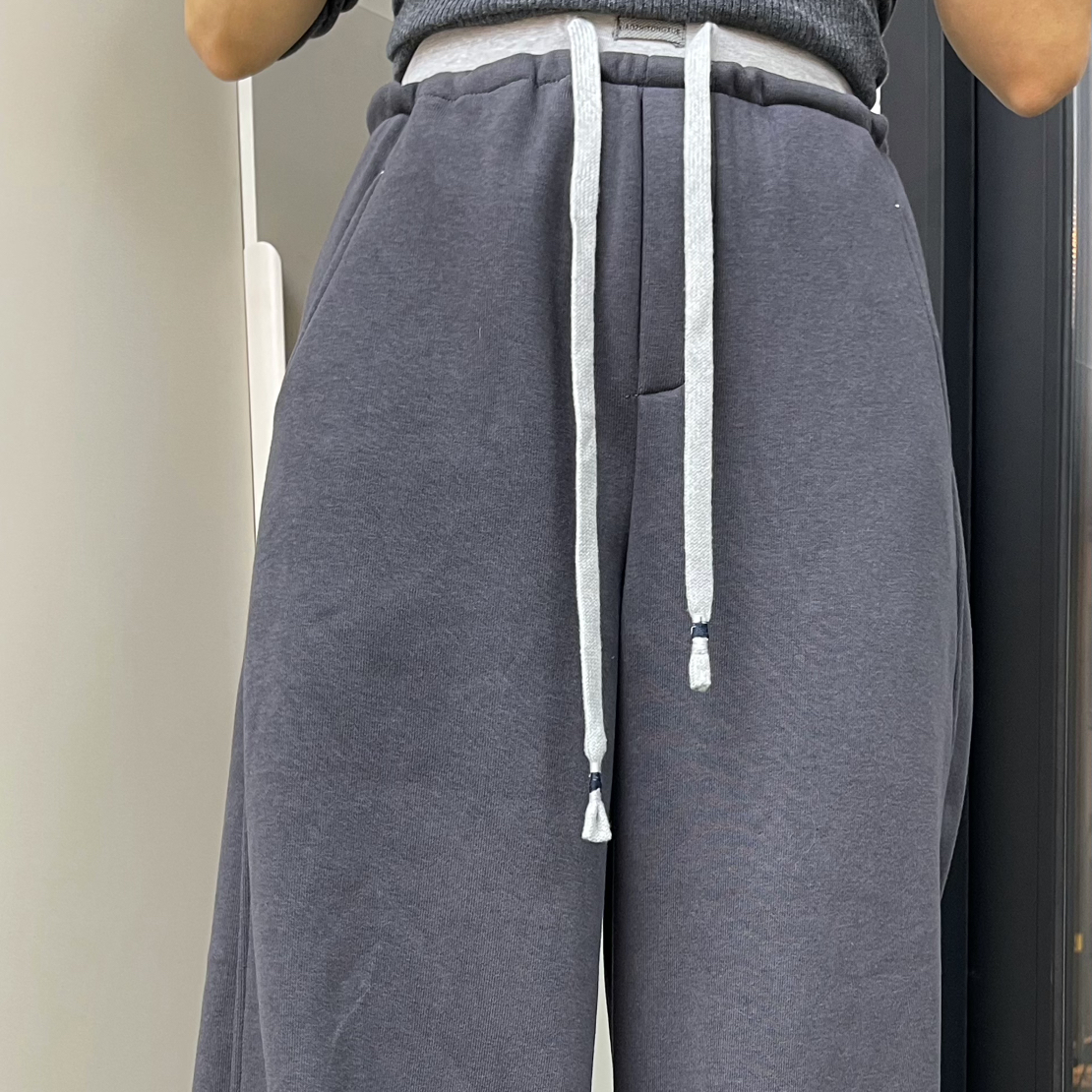 腰拼双色阔腿弯刀卫裤