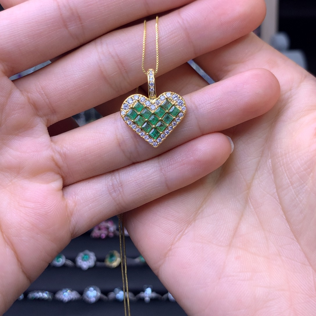 祖母绿吊坠(赠链)银S925镶嵌