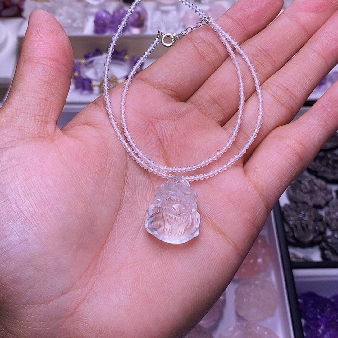 水晶颈饰未镶嵌白水晶钱袋子狐 送链子