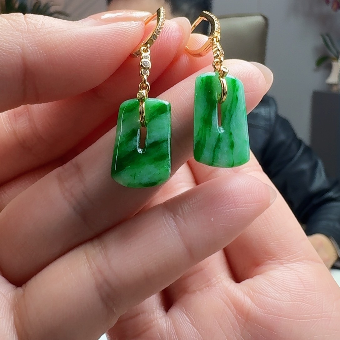 翡翠耳饰银S925镶嵌天然