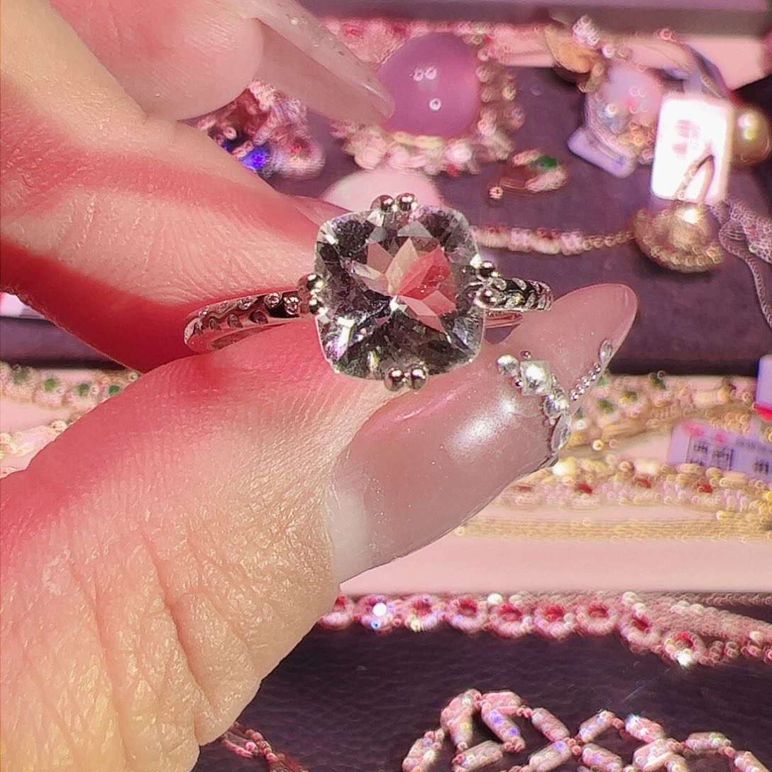 海蓝宝石戒指银S925镶嵌桃**桃