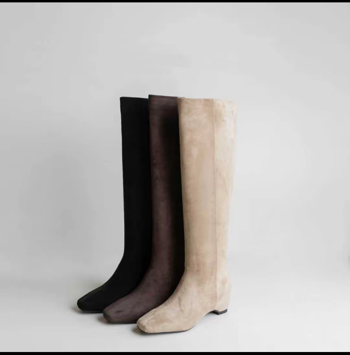 5cm皮面绒面两版本法式极简百搭显瘦内增高及膝靴