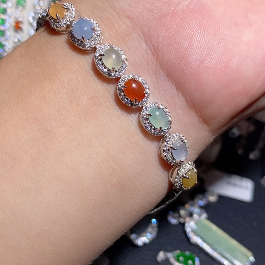 银S925镶嵌手链翡翠j j j k o