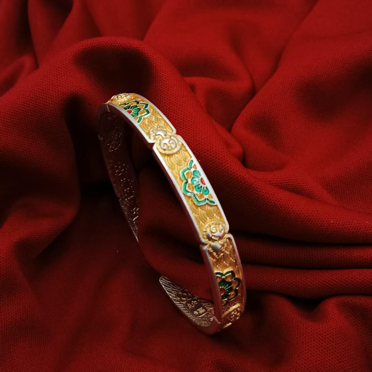 足银手镯 【佰万银庄】足银9999 时尚百搭精致莲花手镯 SZ336051