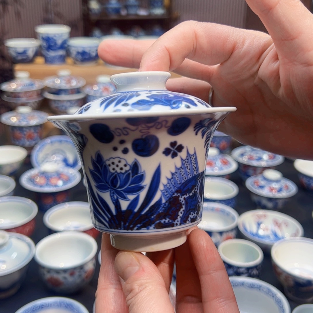 柴烧没底款鱼藻盖碗盖下150ml