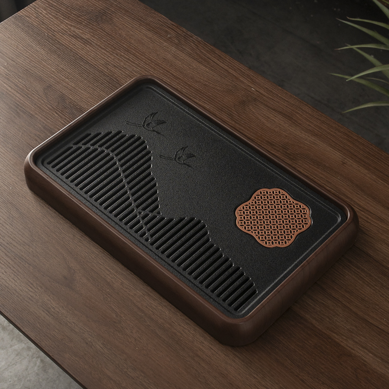 简约干泡茶台茶具托盘轻奢家用干泡盘长方形复古日式茶托盘