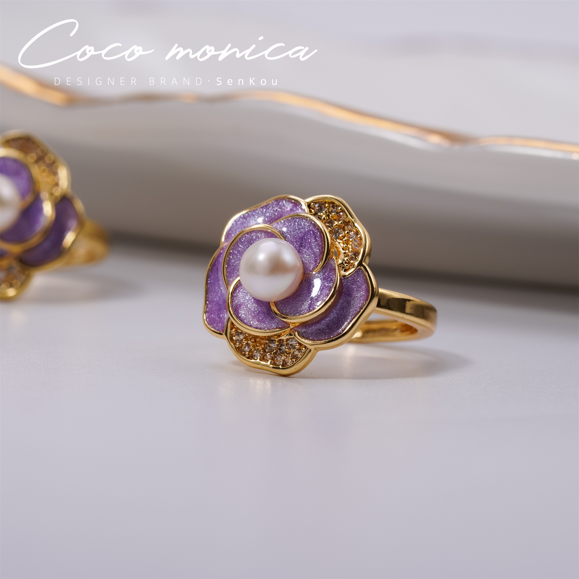 【小霞珠宝】山茶花 天然珍珠戒指小众百搭AE162