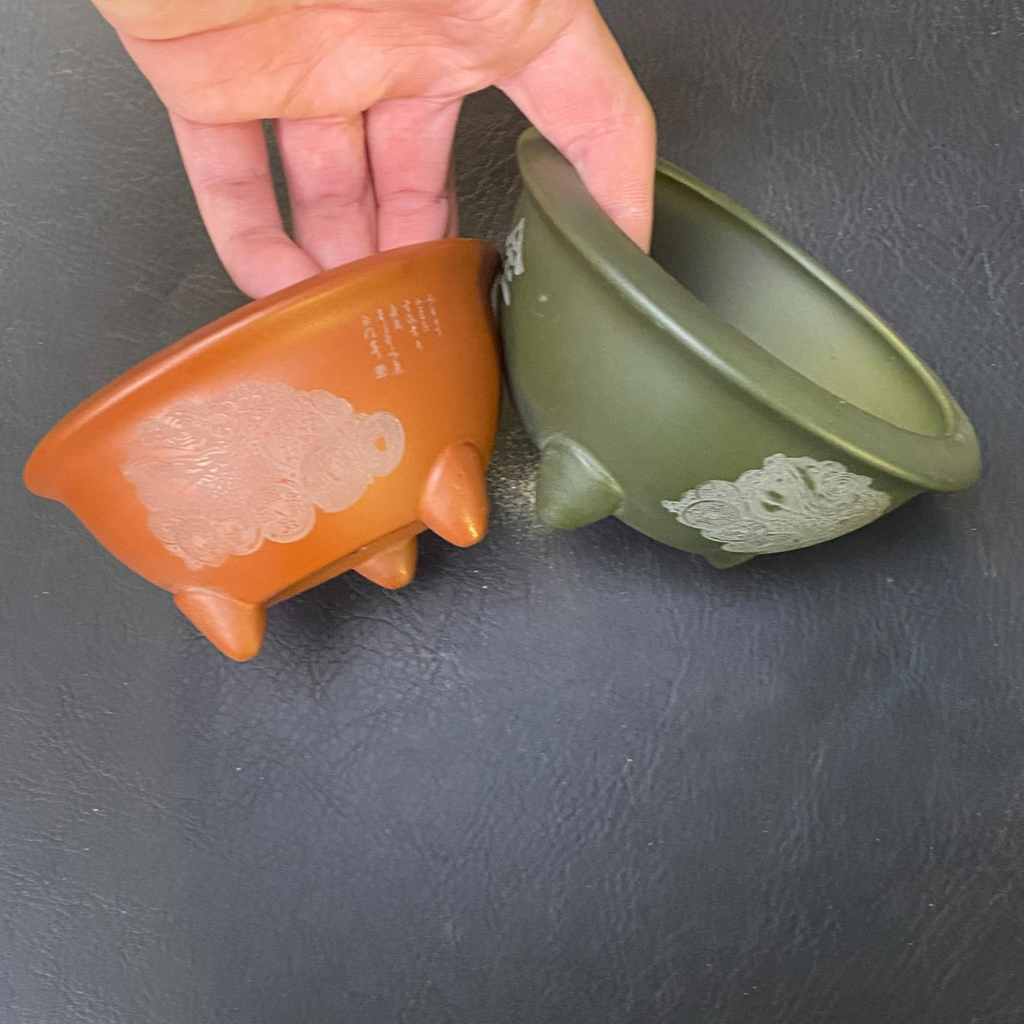 三足香炉小红泥绿泥内长内长9.5-内高4.5紫砂花盆