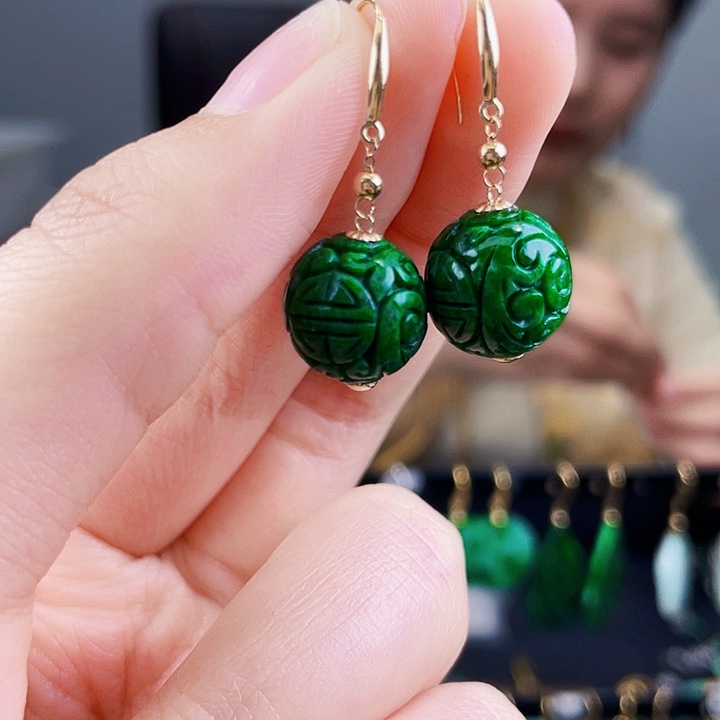 翡翠耳饰18K金镶嵌饰品