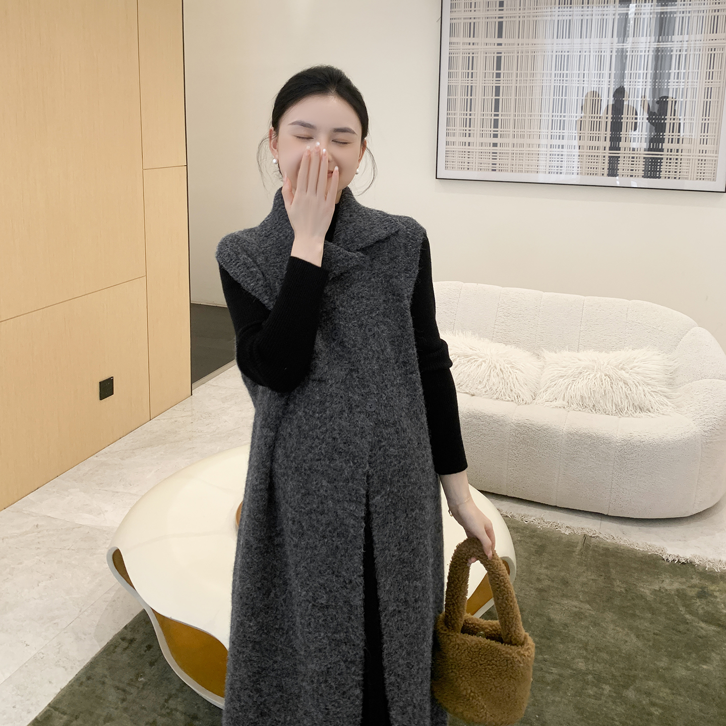 ZMA孕妇装【翻领长马甲套装】高级感连衣裙套装冬季新款绵羊毛时尚