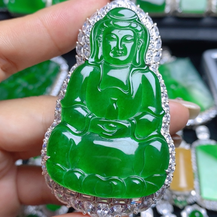 翡翠银S925镶嵌挂件观音