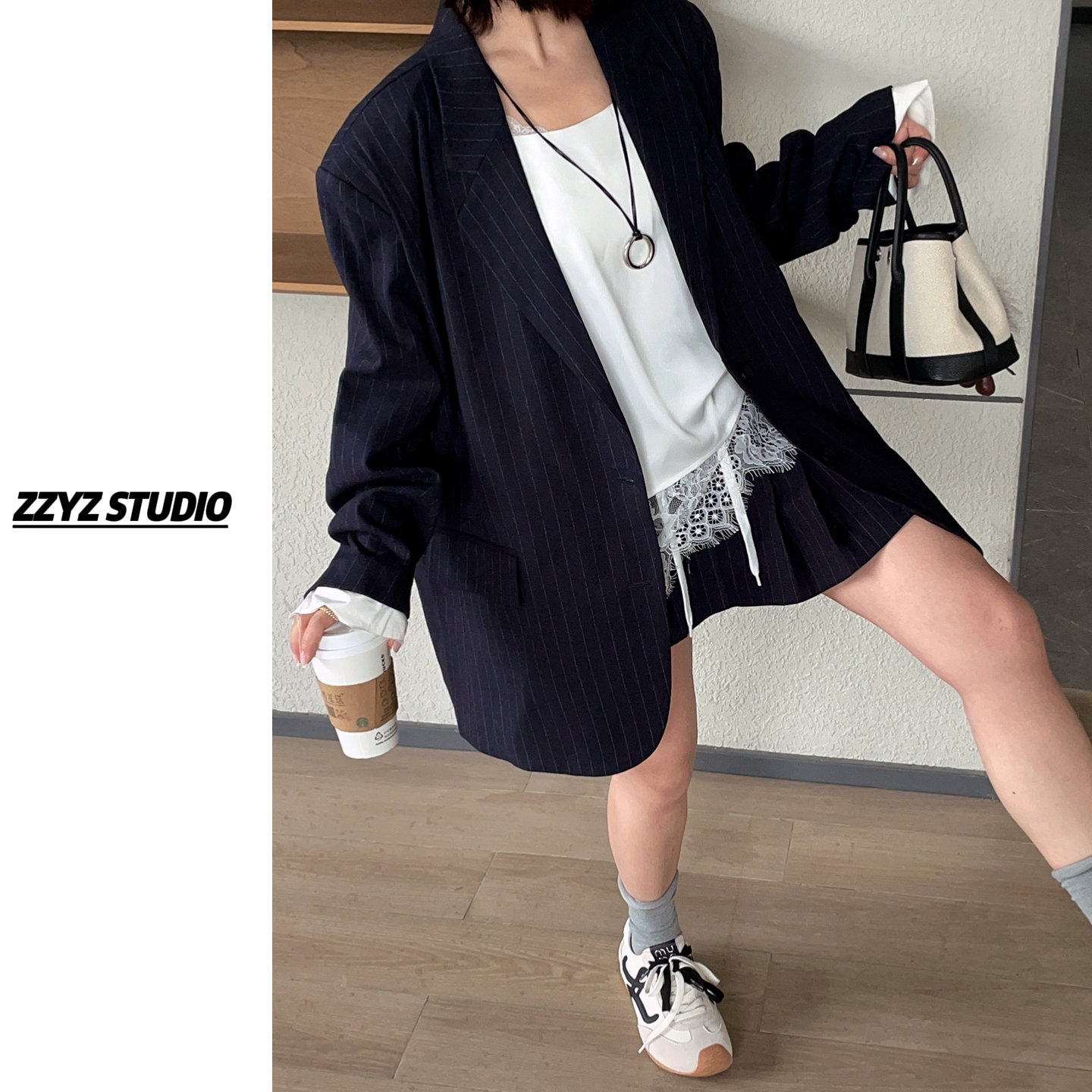 【ZZYZ】“伦敦时装周”miu系假两件拼接廓形西装 C856