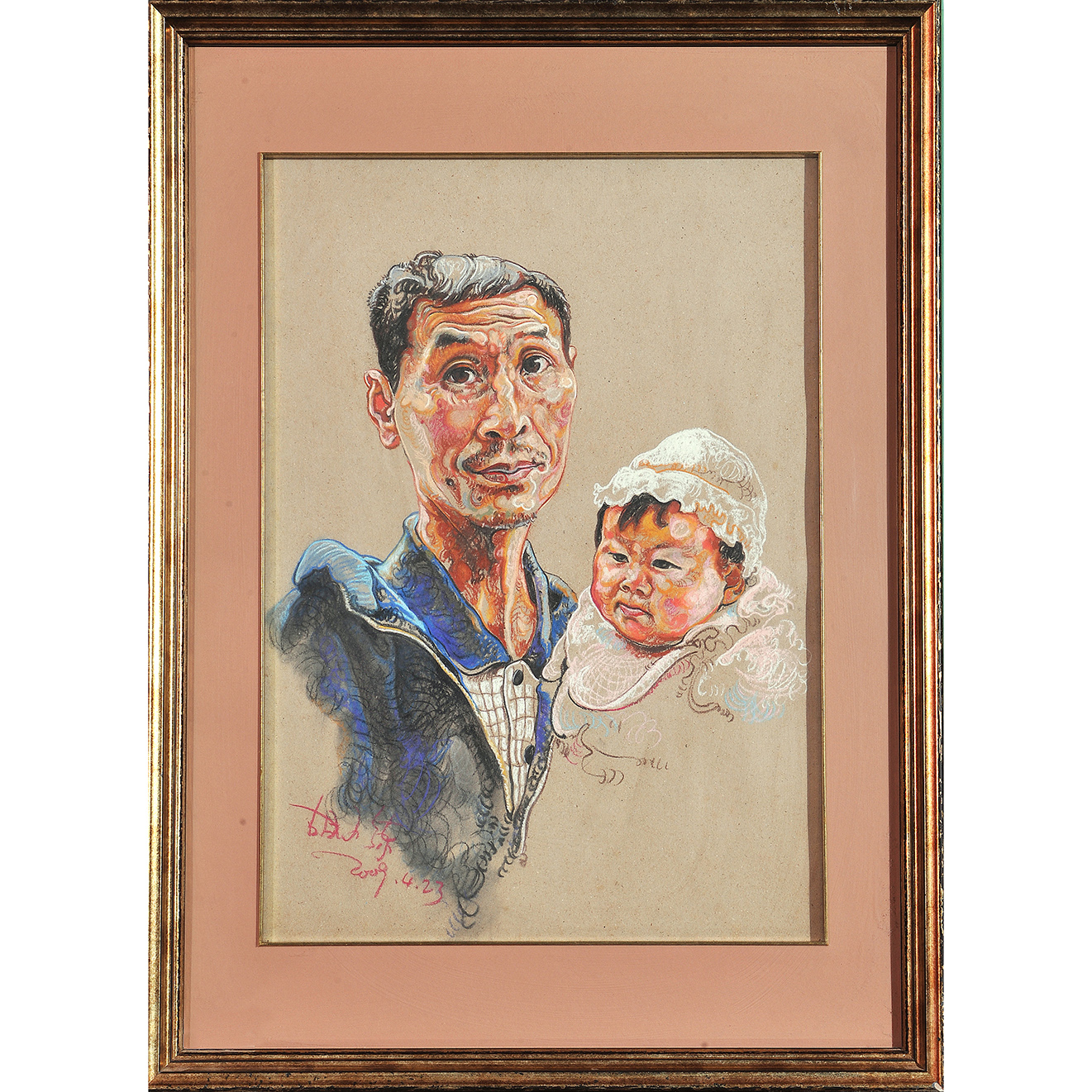 壹画廊艺术品画家胡小练原创水彩铅画父子