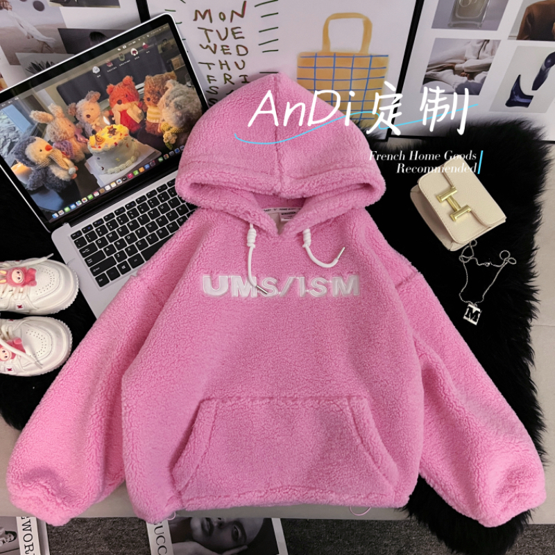 〖ANDI〗安迪秋冬季厚款中大童时尚字母刺绣女童连帽卫衣5286