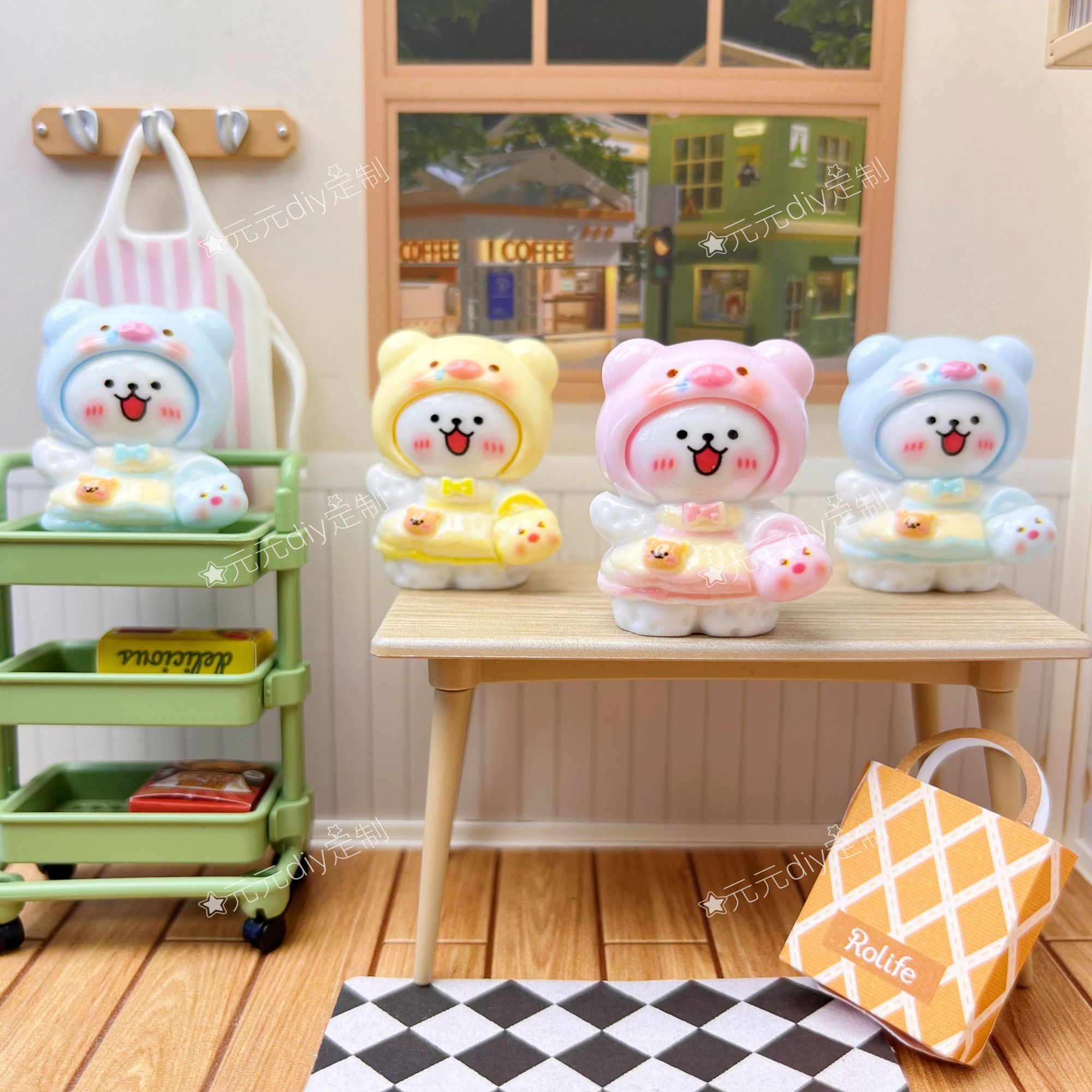 【元元定制—猪猪头套线条小狗】手工diy树脂食玩配件摆件奶油胶饰品