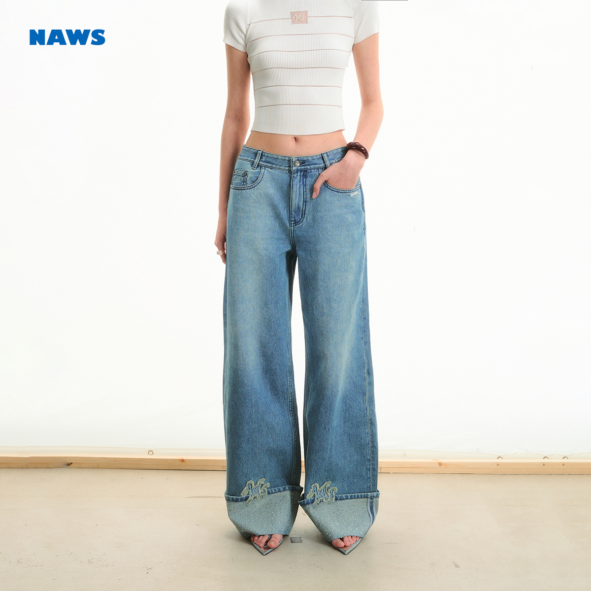 【达播专属】NAWS 9克拉牛仔直筒裤 【呼吸牛仔】透明钻牛仔裤子